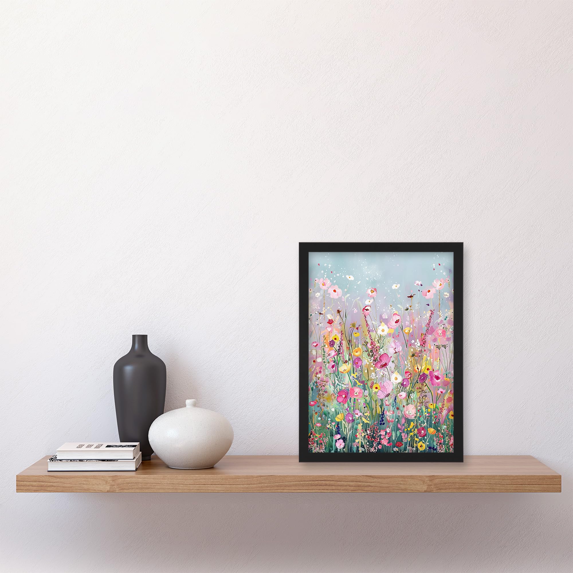 Artery8 Delicate Wildflower Field Floral Painting Living Room Artwork Framed Wall Art Print A4, Framed A4, 32.3L x 23.4W cm - Image 4