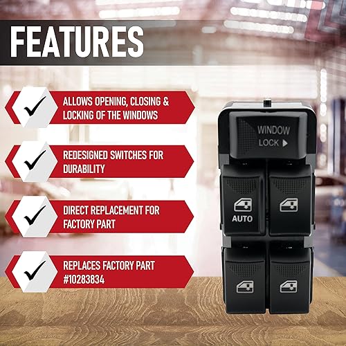 Miniatura 2 de Master - Interruptor de ventana eléctrica, gris  Puerta lateral del conductor  Compatible con Chevy Silverado y Sierra 1500, 2500, 2500 HD,