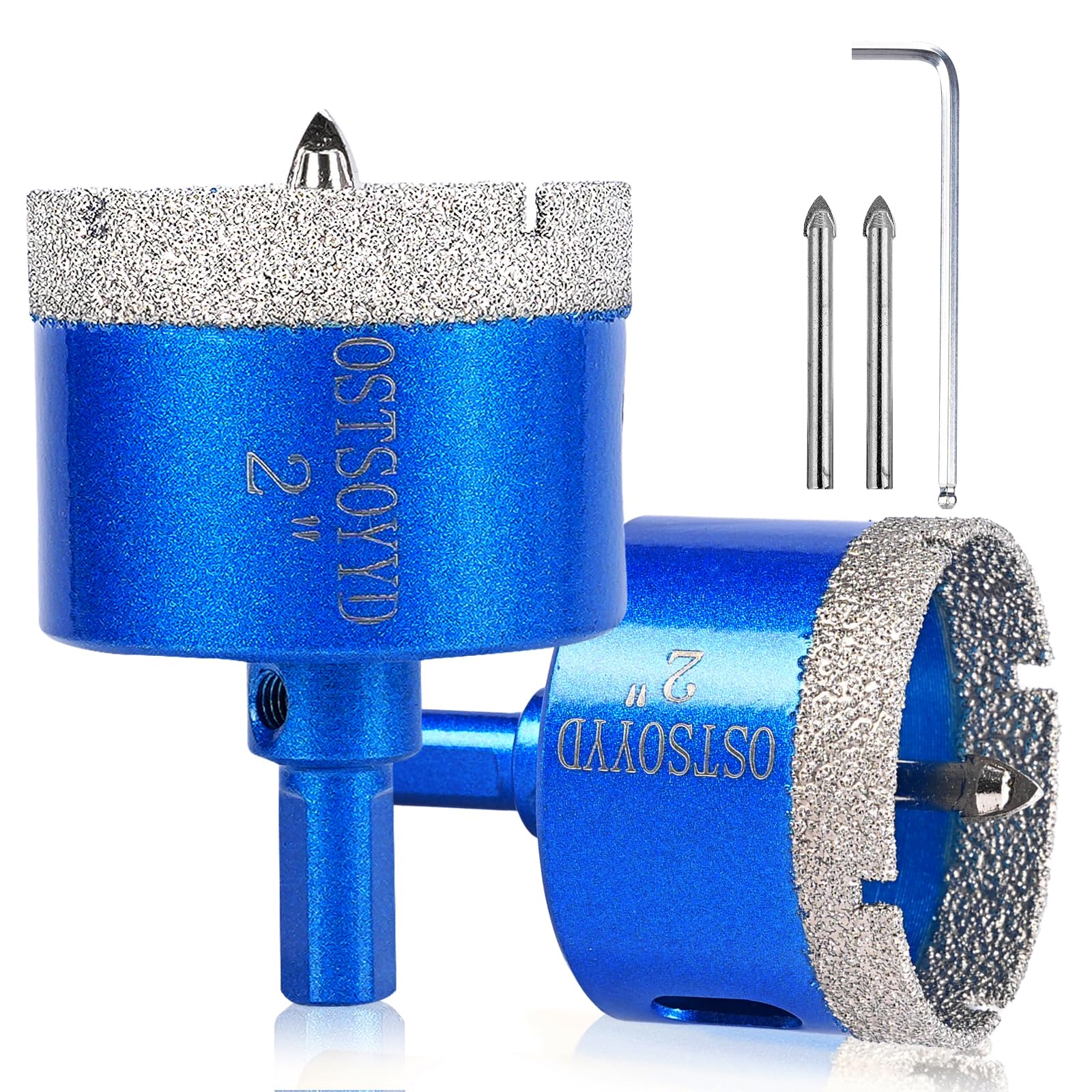 Juego de sierras perforadoras con punta de diamante, 2 brocas de sierra perforadora de diamante de 2 pulgadas con broca piloto perforación precisa para porcelana, azulejos, cerámica, granito, piedra