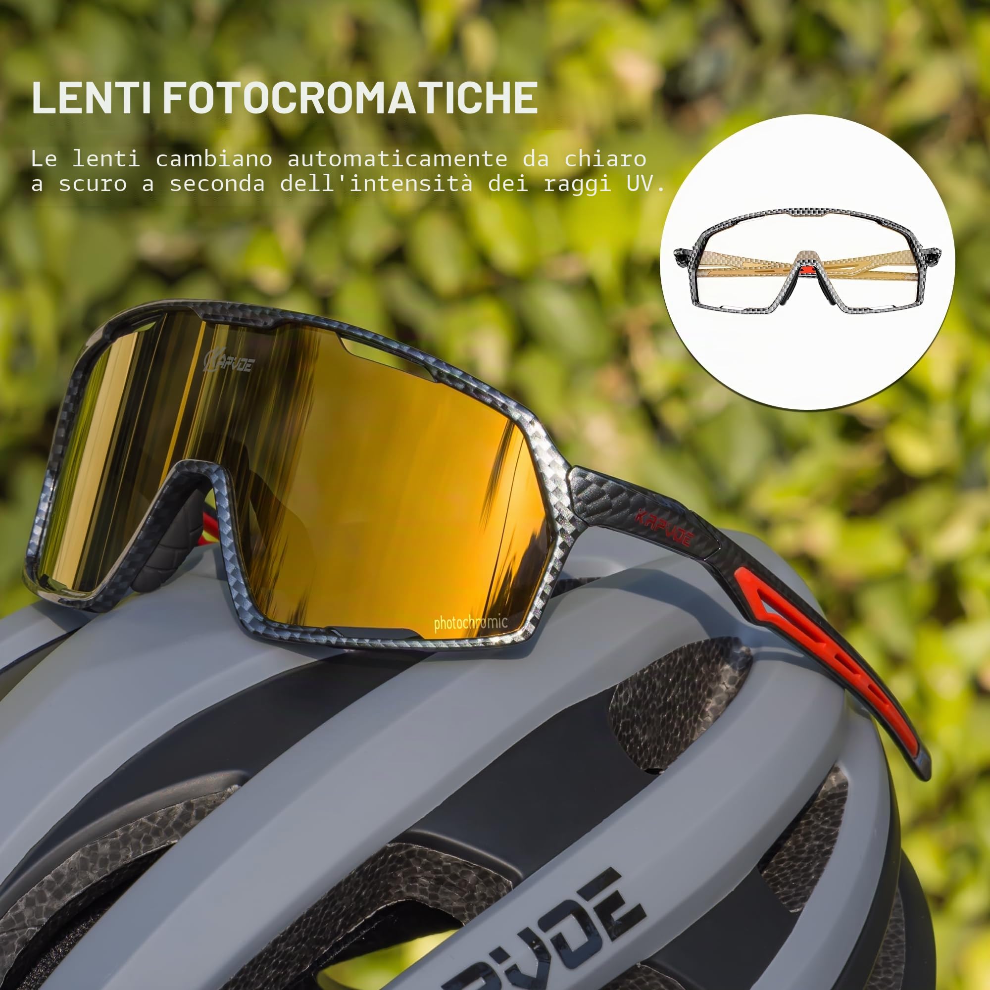 KAPVOE Occhiali da Ciclismo Fotocromatici Uomo Donna Trasparenti Occhiali da SoleSportivi Bici Mountain Bike MTB Bicicletta Baseball K160
