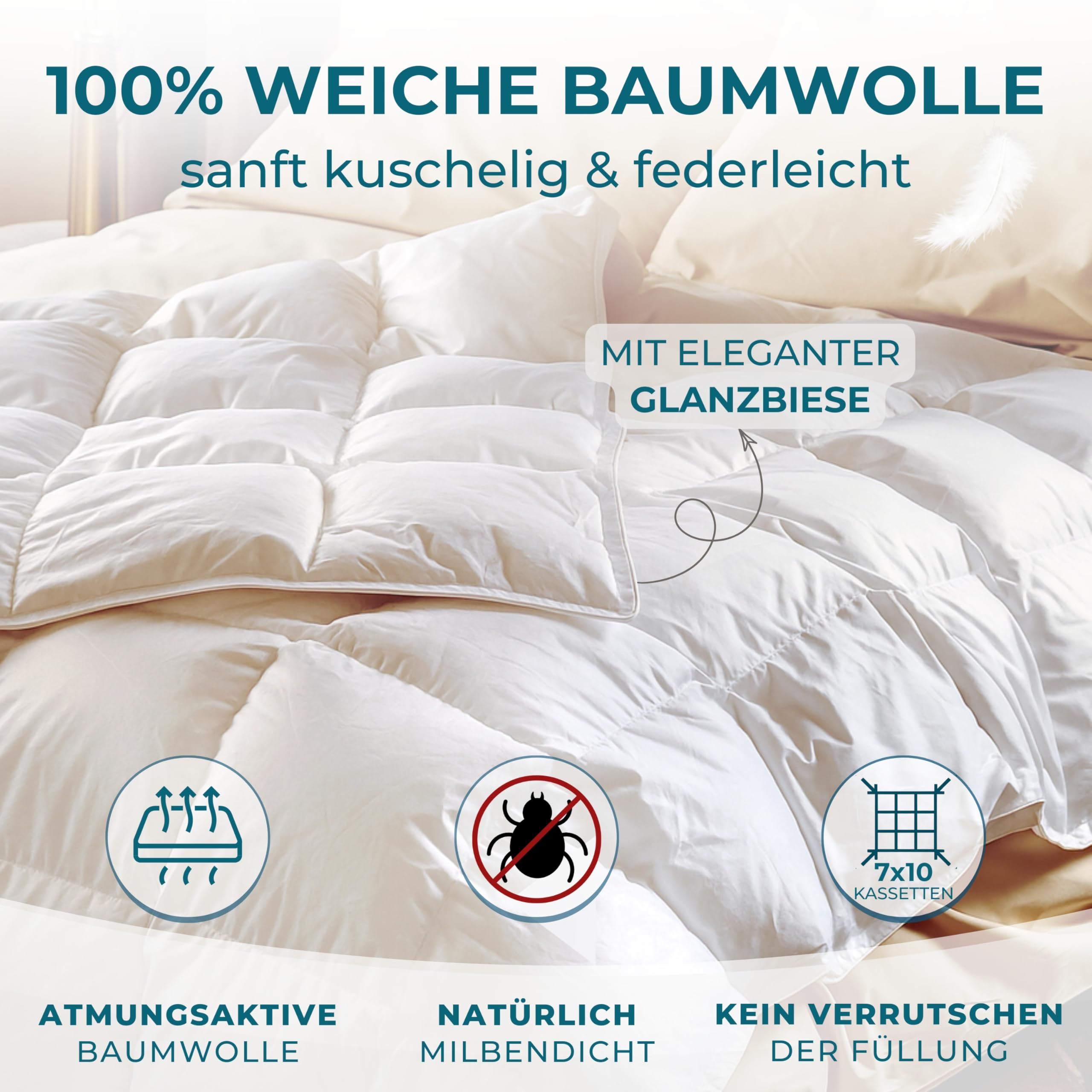 Feder- und Daunendecke 155x220 - Made in Germany | Traumhaft flauschig mit 100% Federn & Daunen | Bettdecke 155x220 - Allergiker geeignet | Daunenbettdecke | Sommerdecke | Federbett | Oeko-Tex