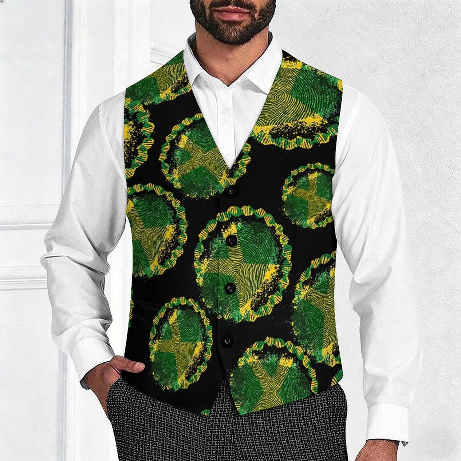 It's in My DNN Jamaican Flag Men's Suit Vest Formal Vests Casual Dress Fit Waistcoat Casual Tuxedo for Business