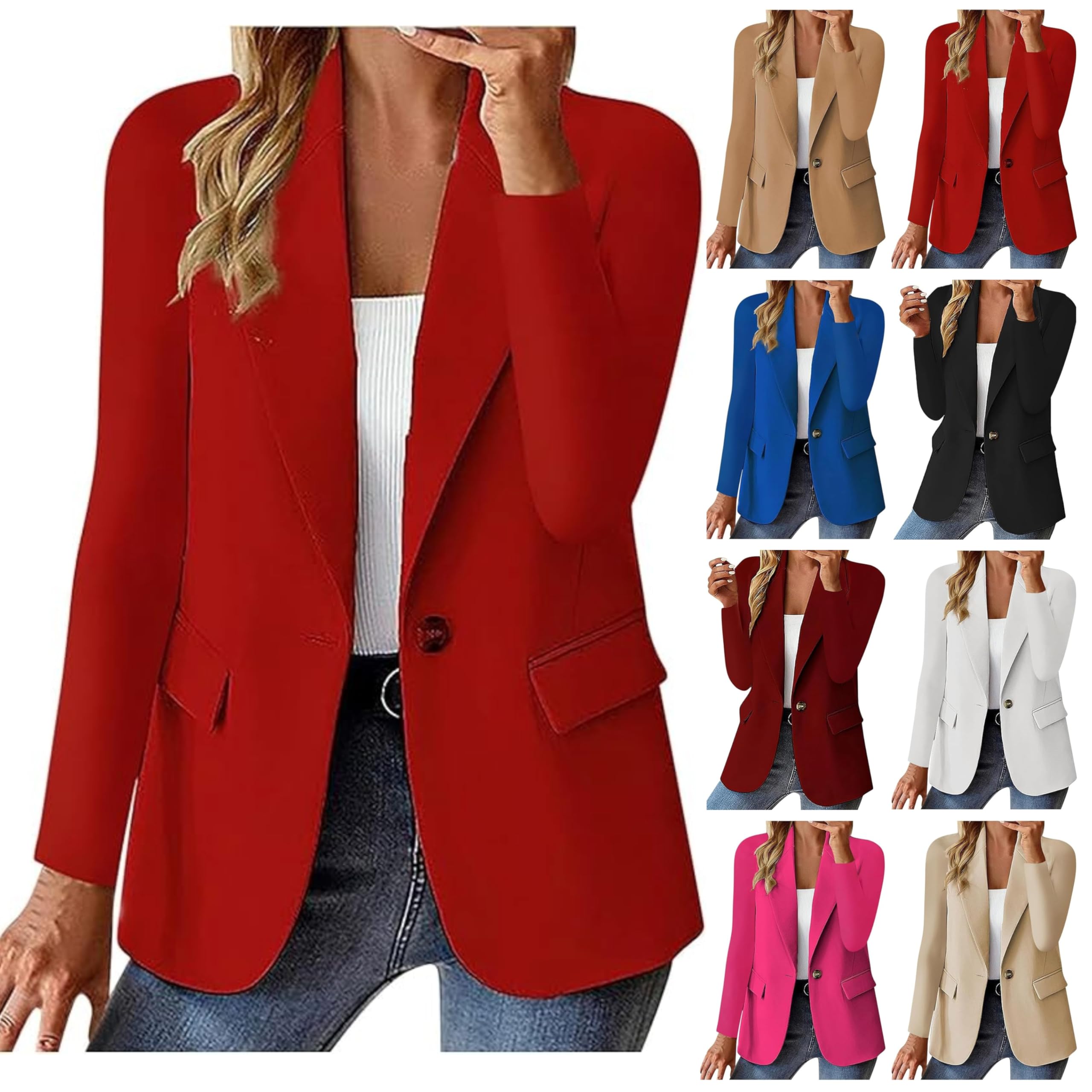Blazers for Women Long Sleeve Office Spring Jackets Single Button Blazer Dressy Business Casual Work Suit Coat