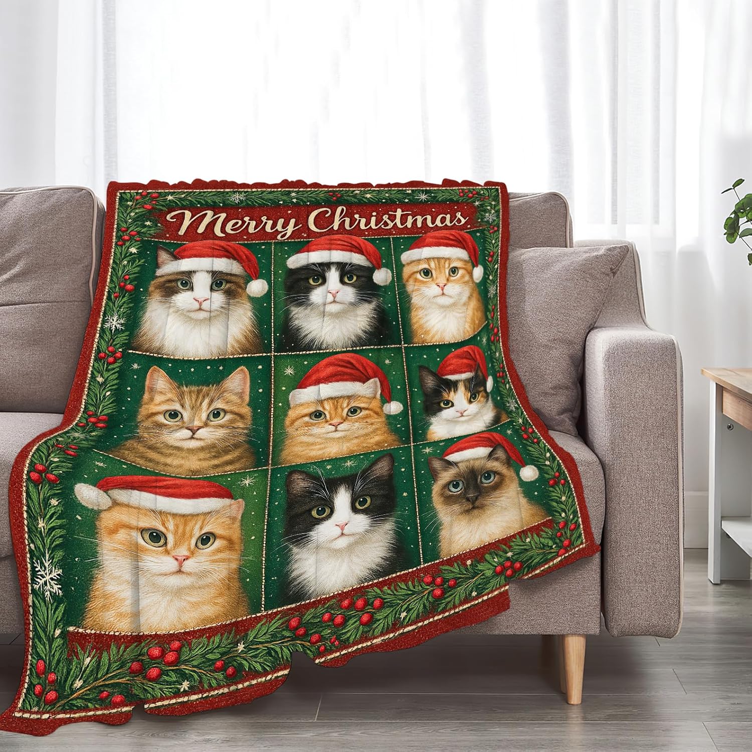 Christmas Cat Blanket Christmas Cat Gifts for Women Girls Cute Christmas Cats Throw Blanket Soft Flannel Cozy Fleece Fuzzy Plush Warm Bedding Stuff for Kids Adults 40 x 50 Inch - Image 3