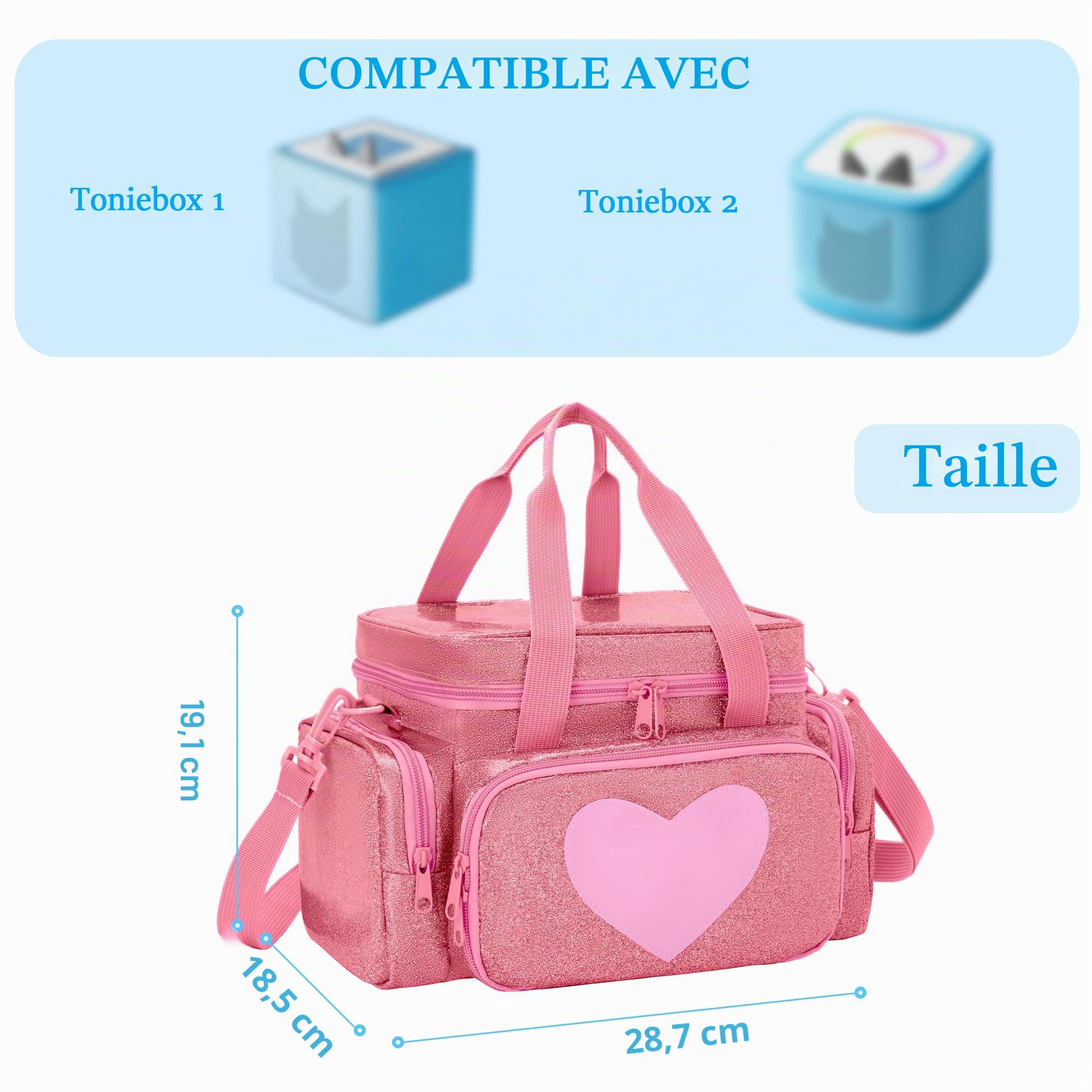 Sac de Transport Compatible Tonie 2/1 Rose, Sac de Rangement pour Lecteur Audio avec Poignée et Bandoulière