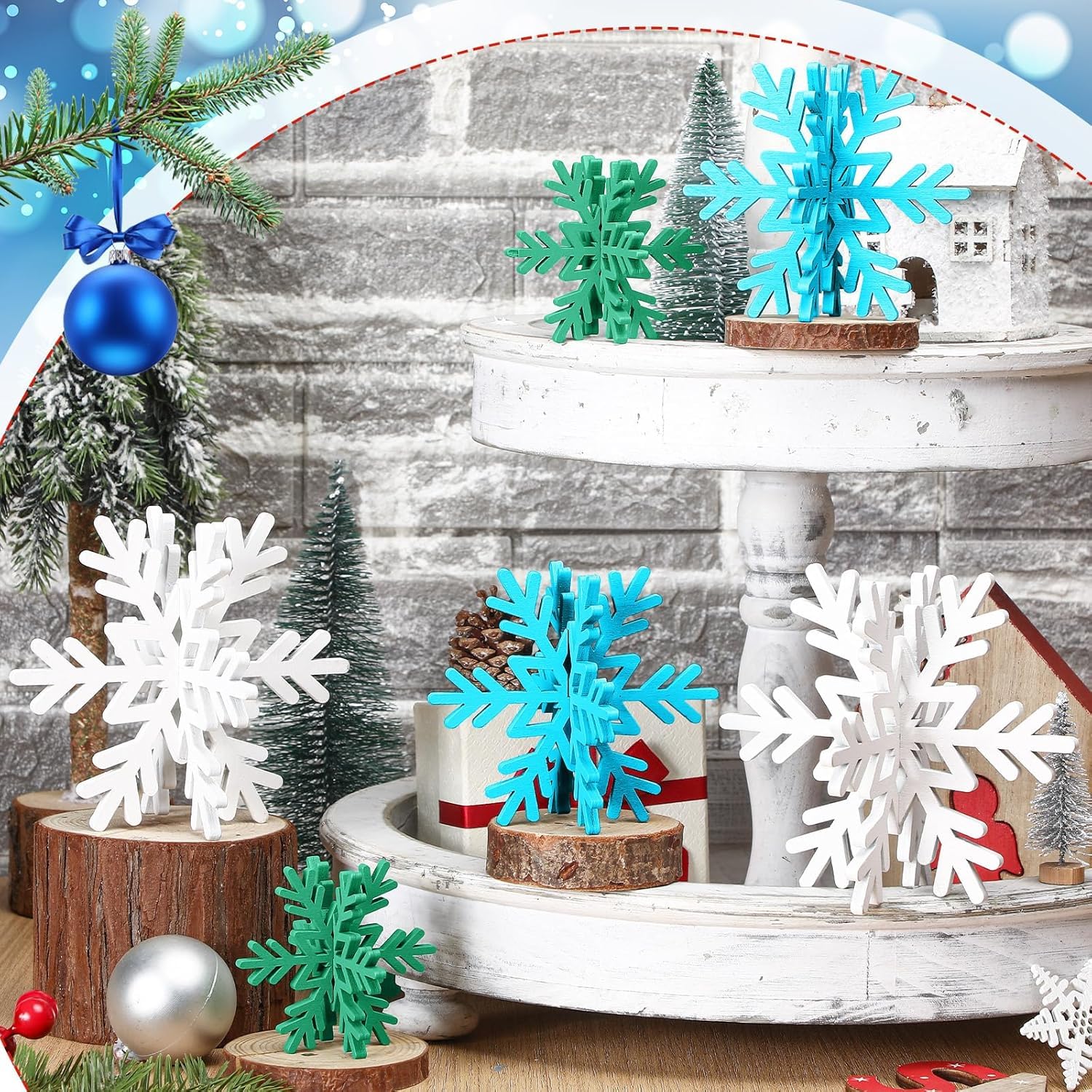 Huwena 48 Decorazioni Natalizie In Legno A Forma Di Fiocco Di Neve 3D Con 24 Pennarelli, Fai Da Te, Centrotavola, 12x12cm - copertina