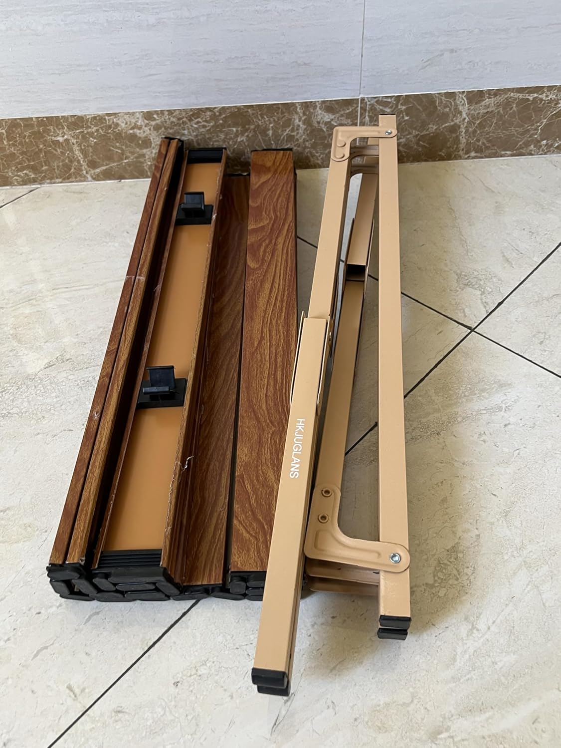 HKJUGLANS Outdoor Furniture Folding Camping Table with Wood Table Top, Beach Table for Sand,Prefect for Outdoor, Picnic, BBQ, Cooking, Festival