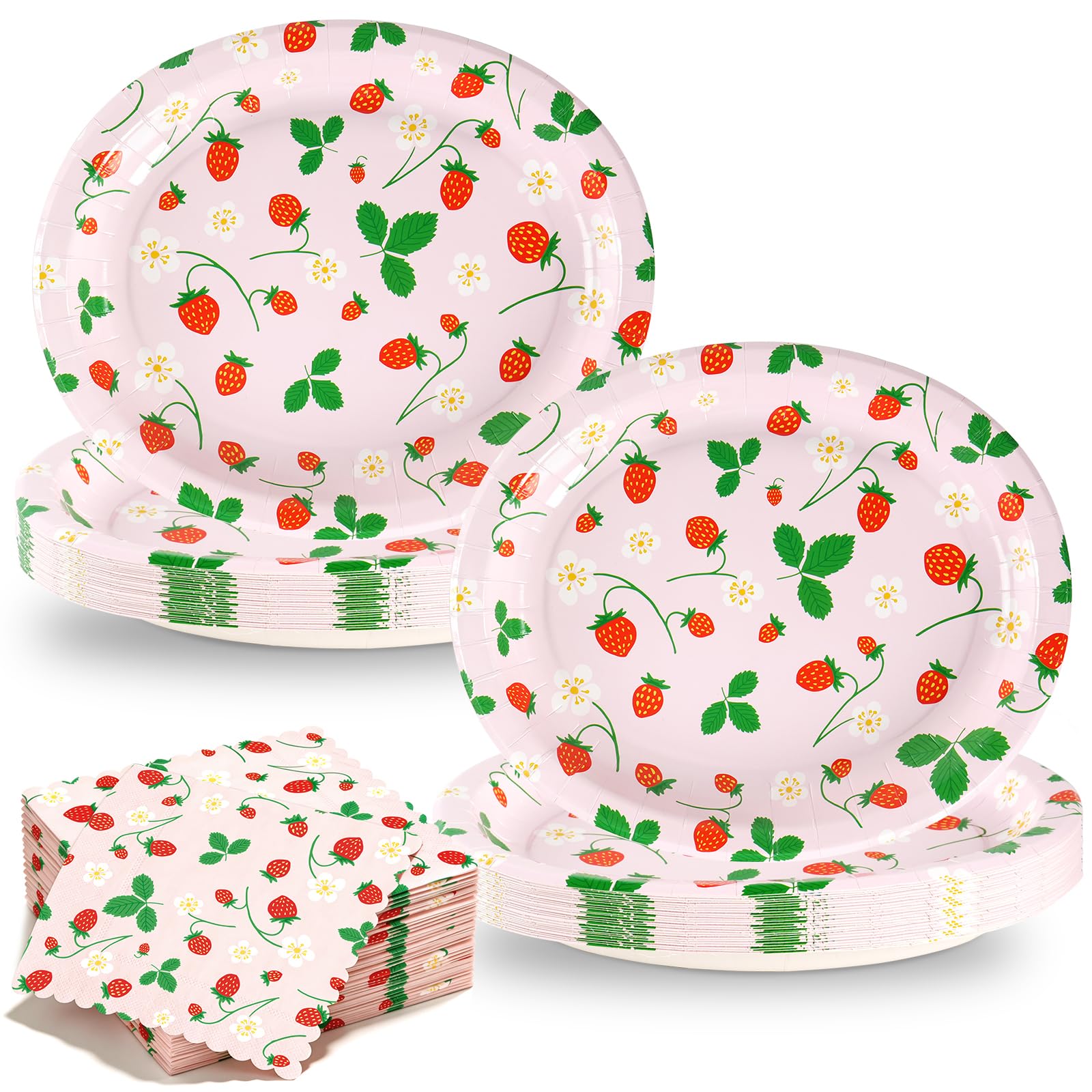 OuMuaMua 100Pcs Strawberry Oval Paper Plates and Napkins Set - tableware | Mubboo