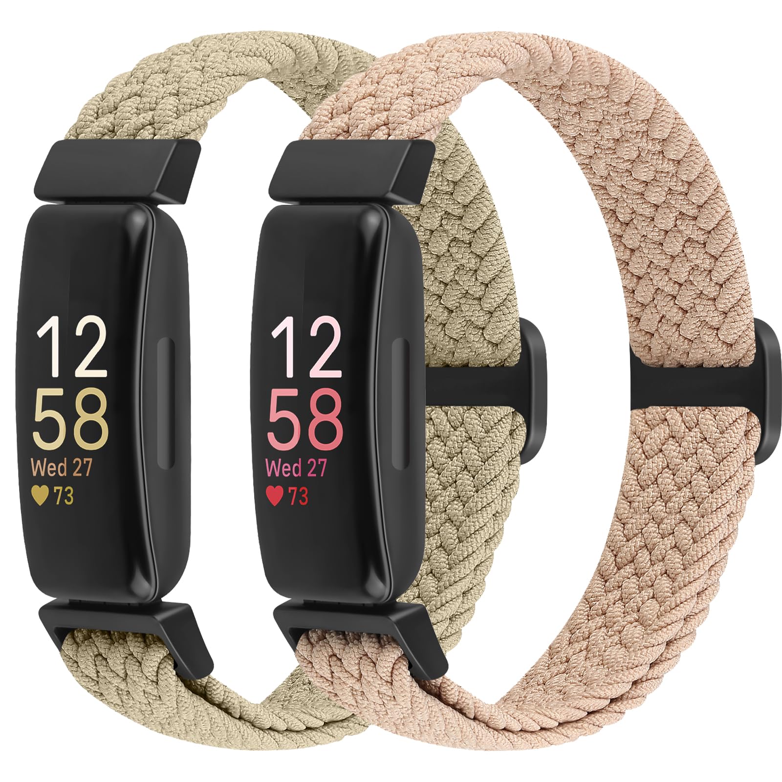 BTTNG 2 Pack Elastic Braided Straps Compatible with Fitbit Inspire 3/ Inspire 2/Inspire/Inspire HR/Ace 3/Ace 2 Women Men Kids