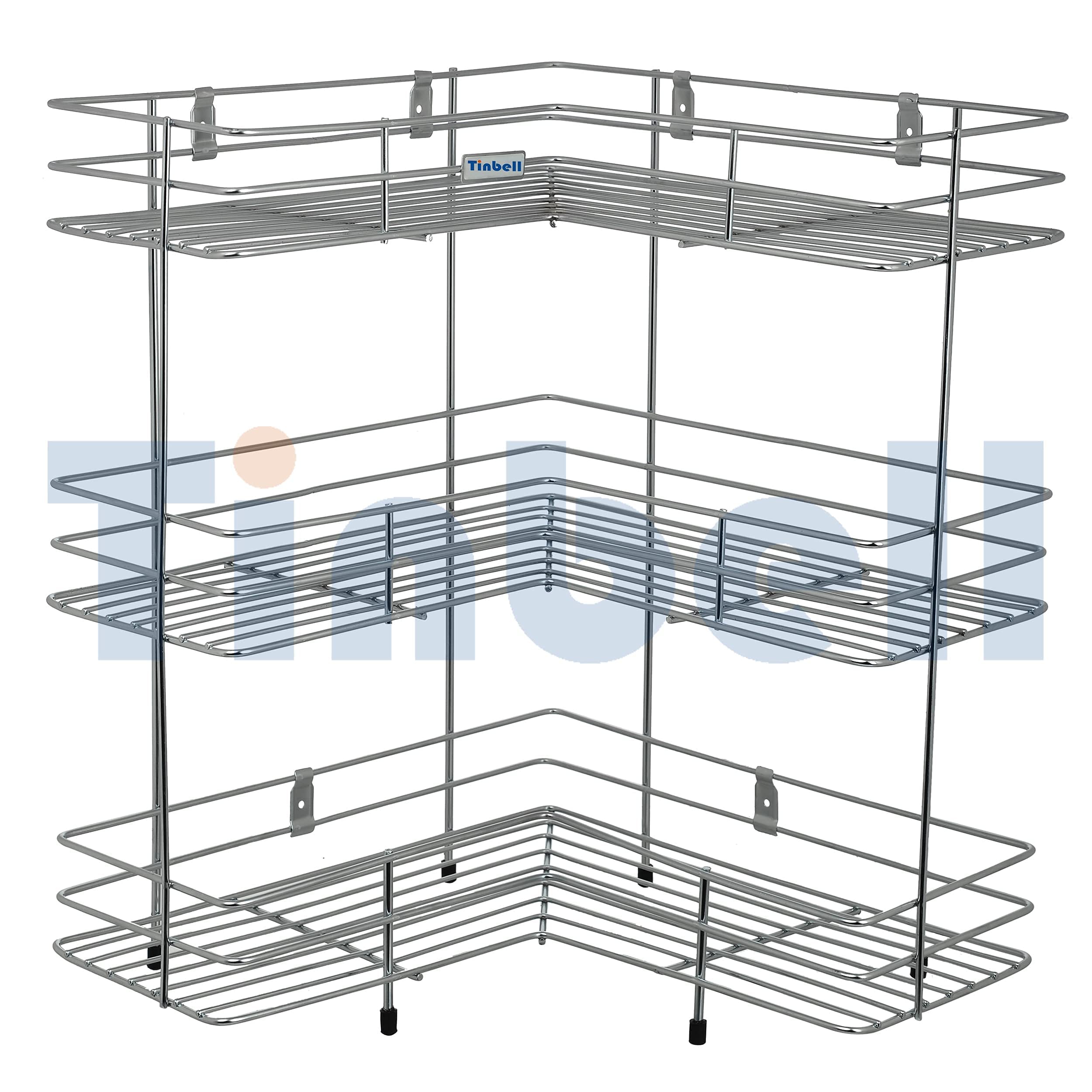 Tinbell L Corner Shape Stand Set of 3 Layer Stainless Steel Multipurpose Wall Mount Storage Rack, Shelf for Kitchen and Bathroom (3 Layer, Corner Shelf)