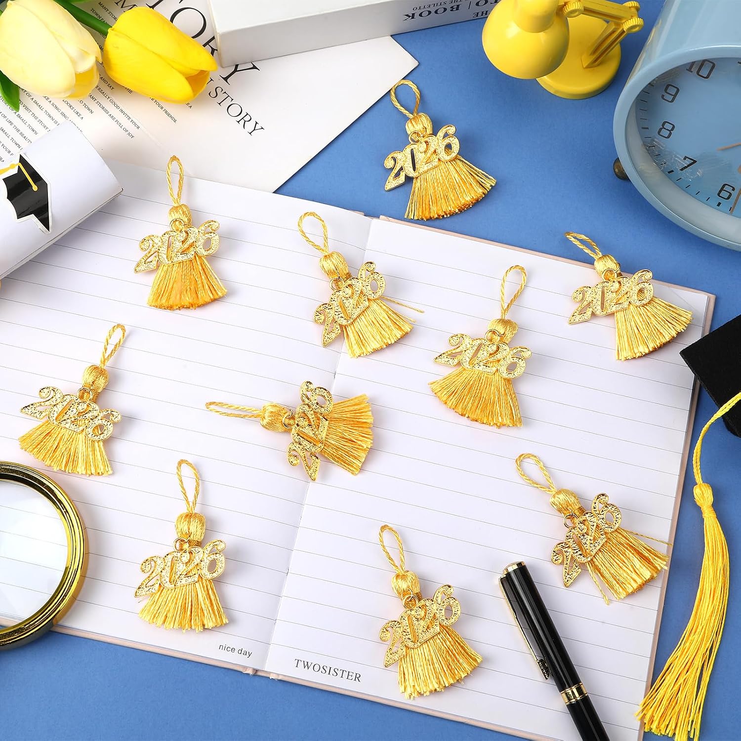 JULMELON 20 Pcs 2026 Mini Tassels Graduation, 2.4 Inch Gold Silk Mini Tassels for Bookmarks and Crafts Party Favors Graduation Decor Chocolates Decor Keychain Making Graduation Tassel