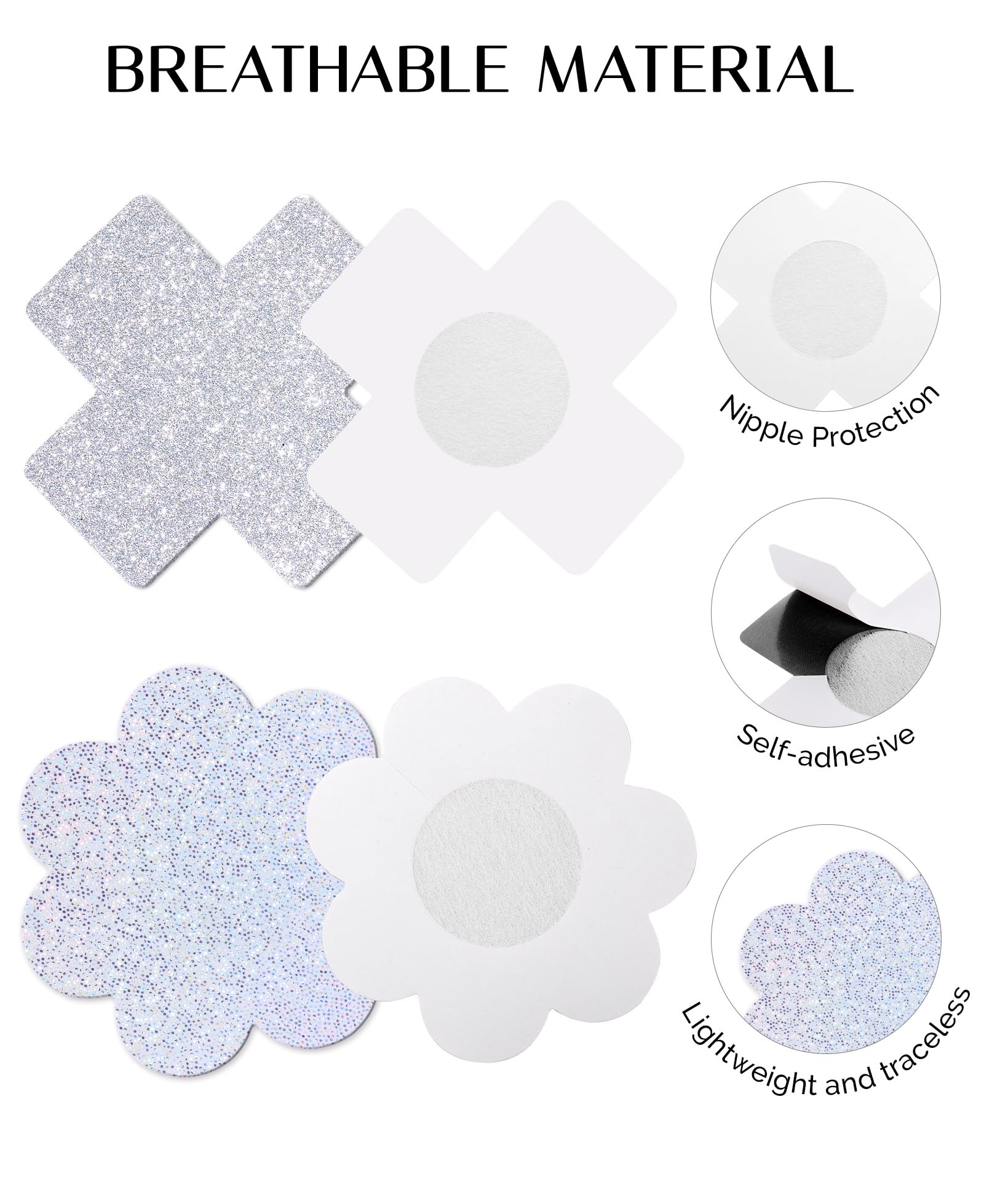 Tripetals Glitters Pasties Nipple Covers Stickers for Women Rave Party Disposable Sticky Breast Petals: Silver 12