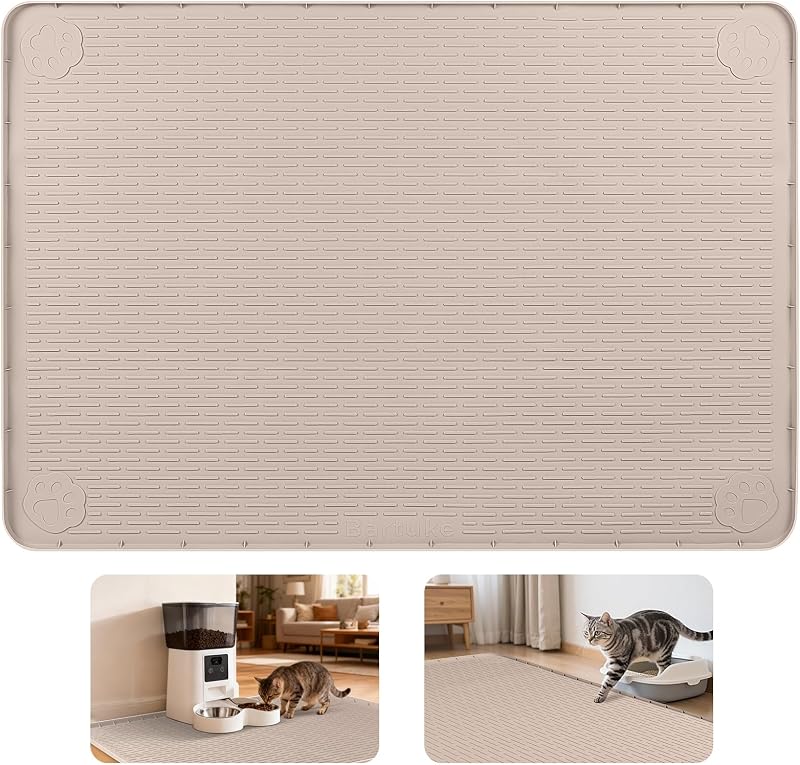 Tapete de Silicone para Comedouro de Gatos Extra Grande Bartuke Bege – 86,36 x 55,88 x 1,52 cm