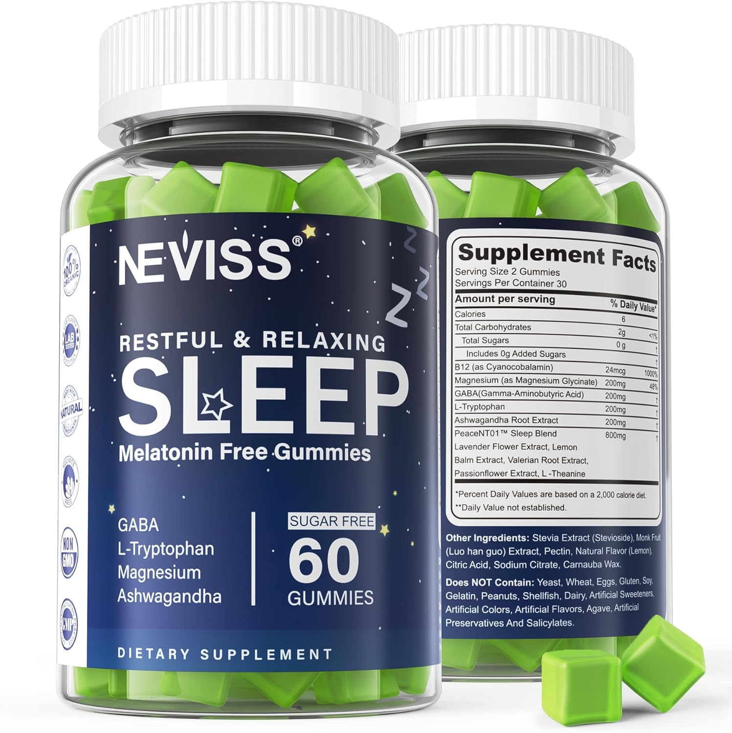 Melatonin Free Sleep Aid Gummies for Adults – GABA, L-Tryptophan, Magnesium, Ashwagandha – Non-Habit Forming, Help for Deep Relaxation – Vegan, Meyer Lemon Flavor, 1Pack Melatonin Free Sleep Aid Gummies for Adults – GABA, L-Tryptophan, Magnesium, Ashwagandha – Non-Habit Forming, Help for Deep Relaxation – Vegan, Meyer Lemon Flavor, 1Pack