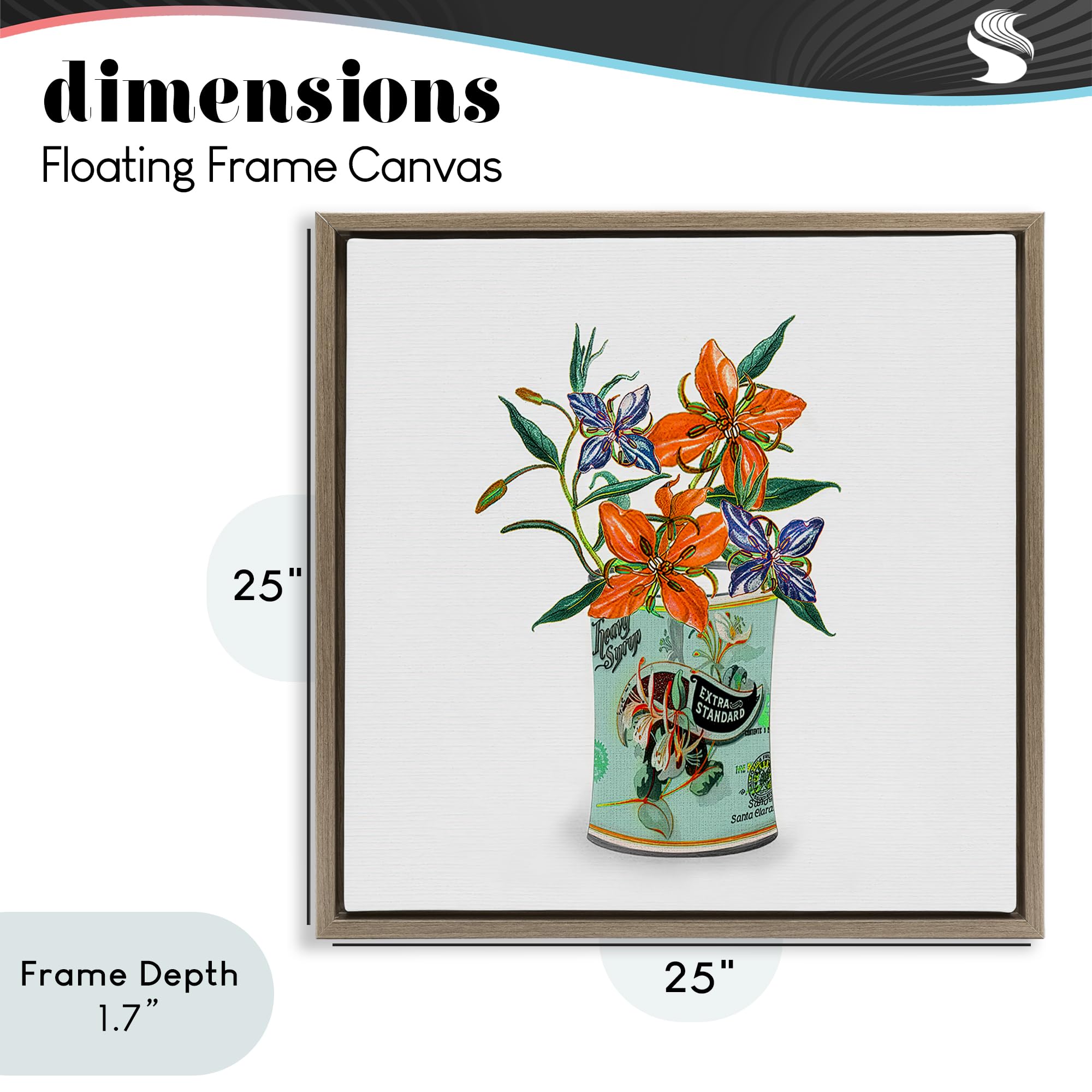 Lirios en estaño retro floral, lienzo de 61 x 61 cm en marco flotante