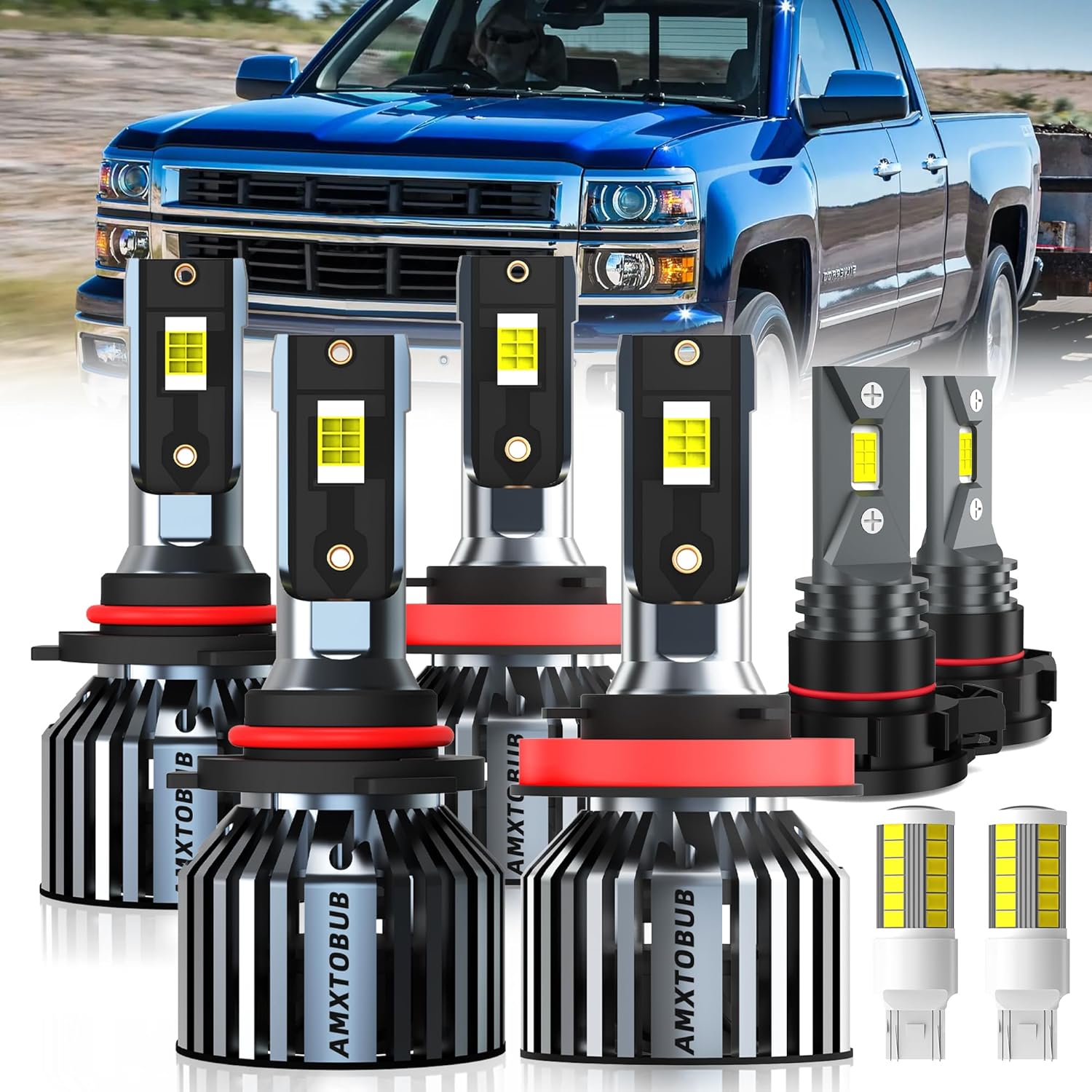 For 2007-2015 Chevy Silverado 1500 2500HD 3500HD light Bulbs, 9005 High Beam H11 Low Beam H16 Fog Light Turn signal Lights Combo, 8PCS