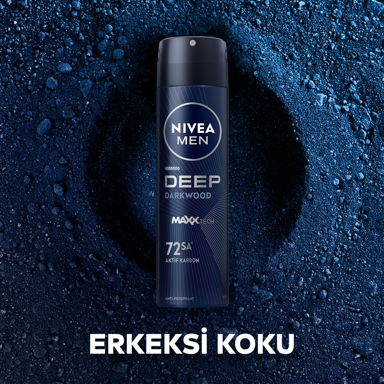 NIVEA MEN Erkek Sprey Deodorant Deep Darkwood 150ml, 72 Saat Anti-Perspirant Ter ve Ter Kokusuna Karşı Koruma, Maskülen Koku,Aktif Karbon
