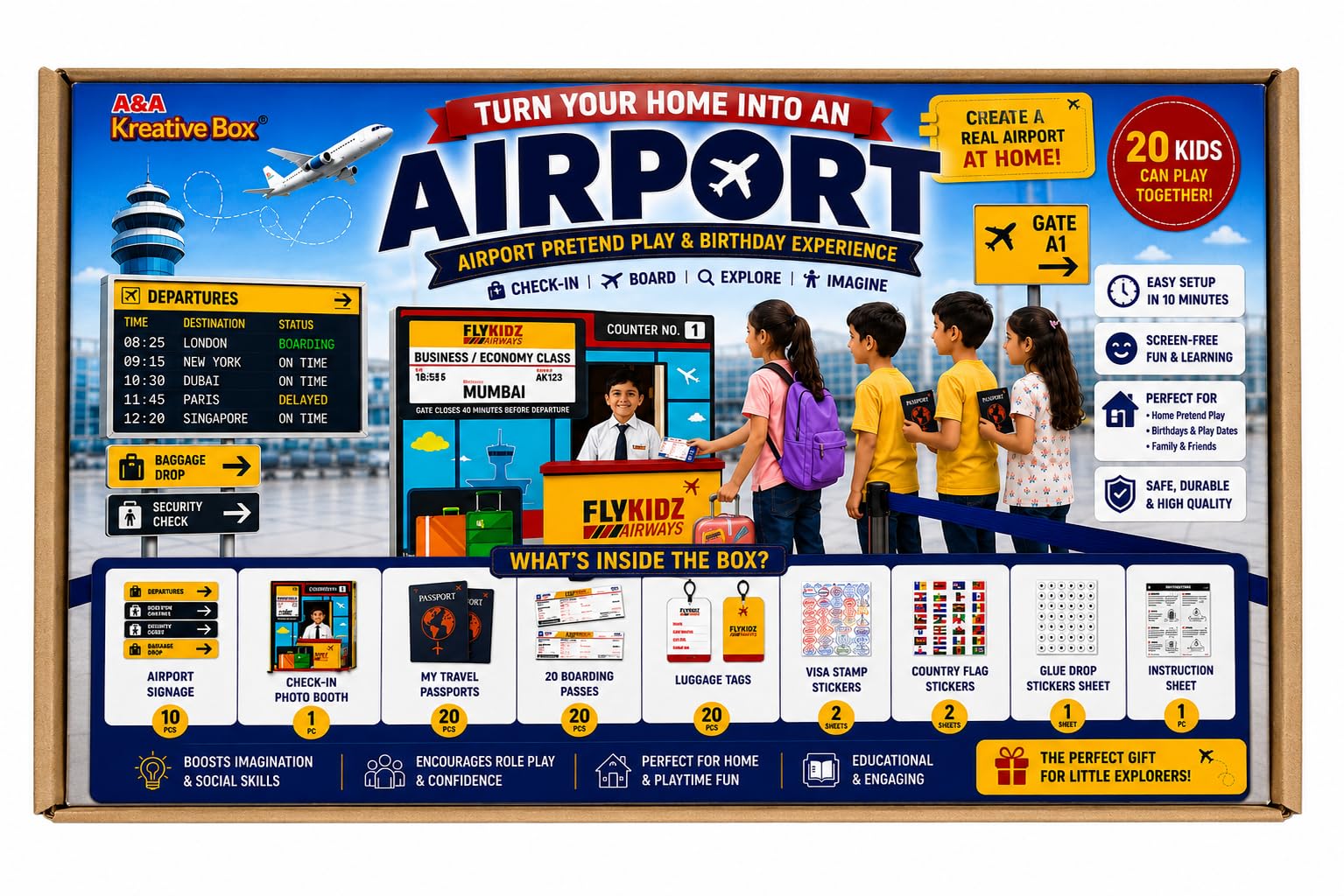 Airport Pretend Play Kit for Kids | Turn Your Home Into an Airport | 20 Boarding Passes, Passports, Luggage Tags & Airport Signs | Birthday Role Play Set-image-20