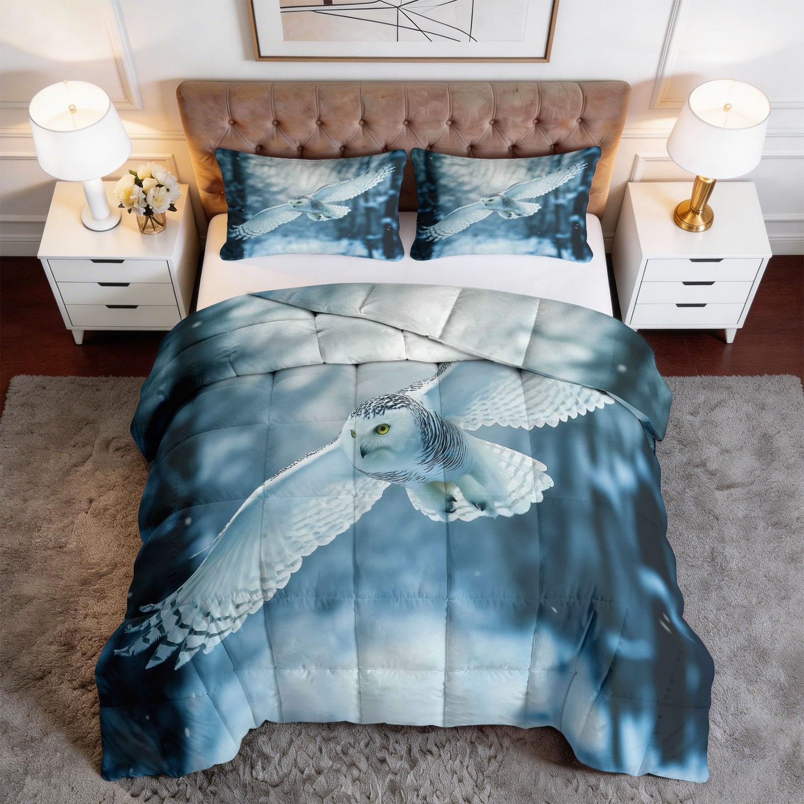 Générique Kołdra All-in-One 4 pory roku 140 x 200 cm Zimowe zwierzęta leśne Kołdra bez dwustronnej poszewki miękka - pikowana kołdra w romby zapobiegająca przemieszczaniu się - można prać w pralce