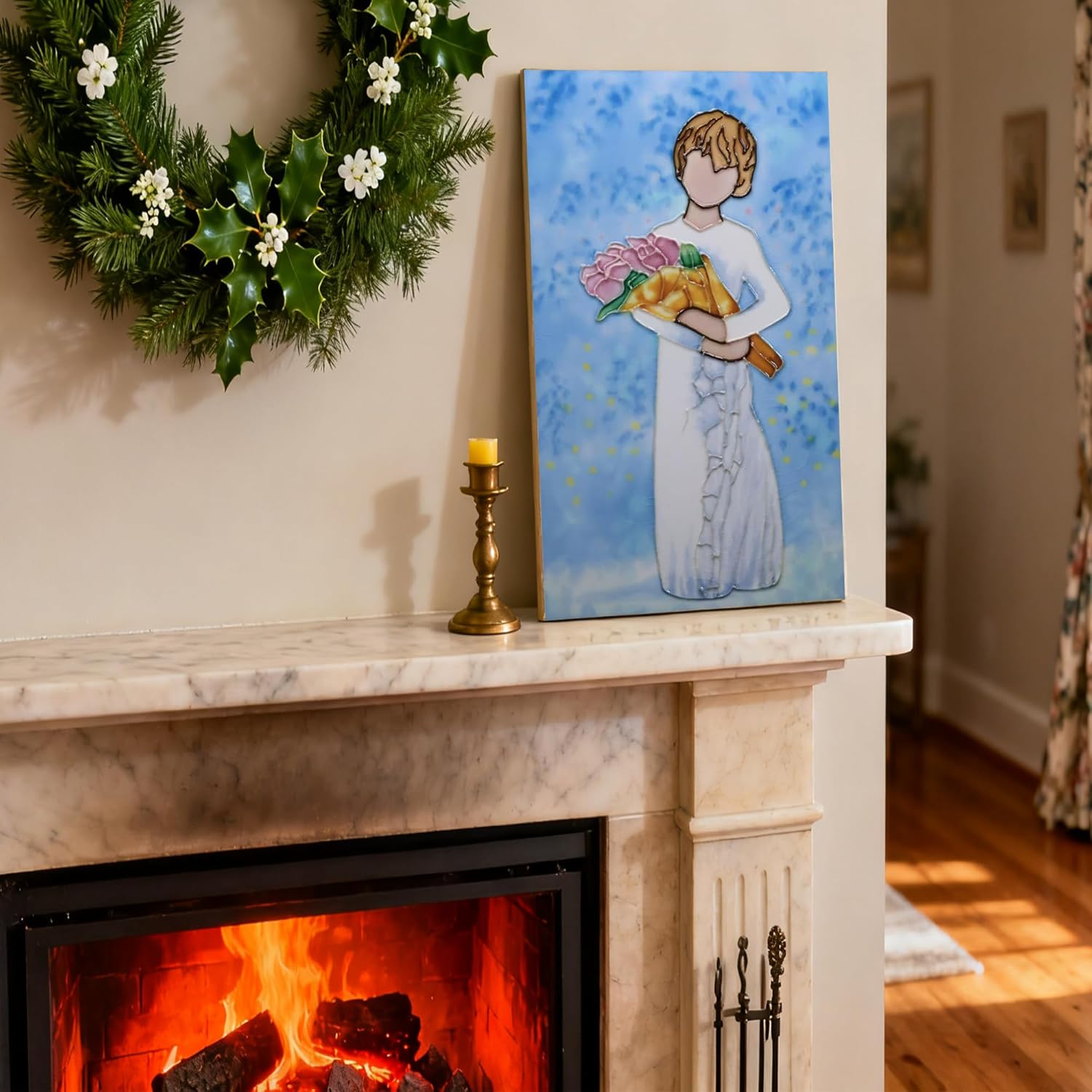 Kunibaka Ceramic Art Decorative Tiles, Handmade 3D Embossed Relief Wall Art, Home Decor Accent for Wall & Tabletop, Unique Gift for Mom Daughter Anniversary Birthday（7.8″x11.8″）