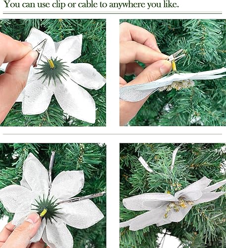 Miniatura 10 de Flores artificiales con brillos de 5 in para decoración navideña de bodas árbol de Navidad coronas ornamento rojo 6 unidades