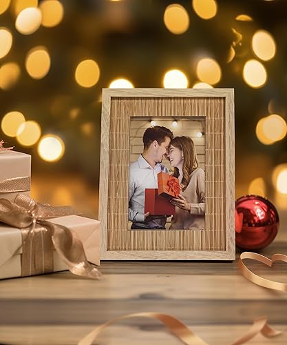 Miniatura 7 de Sonefreiy Marco de fotos bohemio de 4 x 6 pulgadas, marcos de fotos de 4 x 6 pulgadas para pared, marco de fotos tejido de bambú natural, regalo