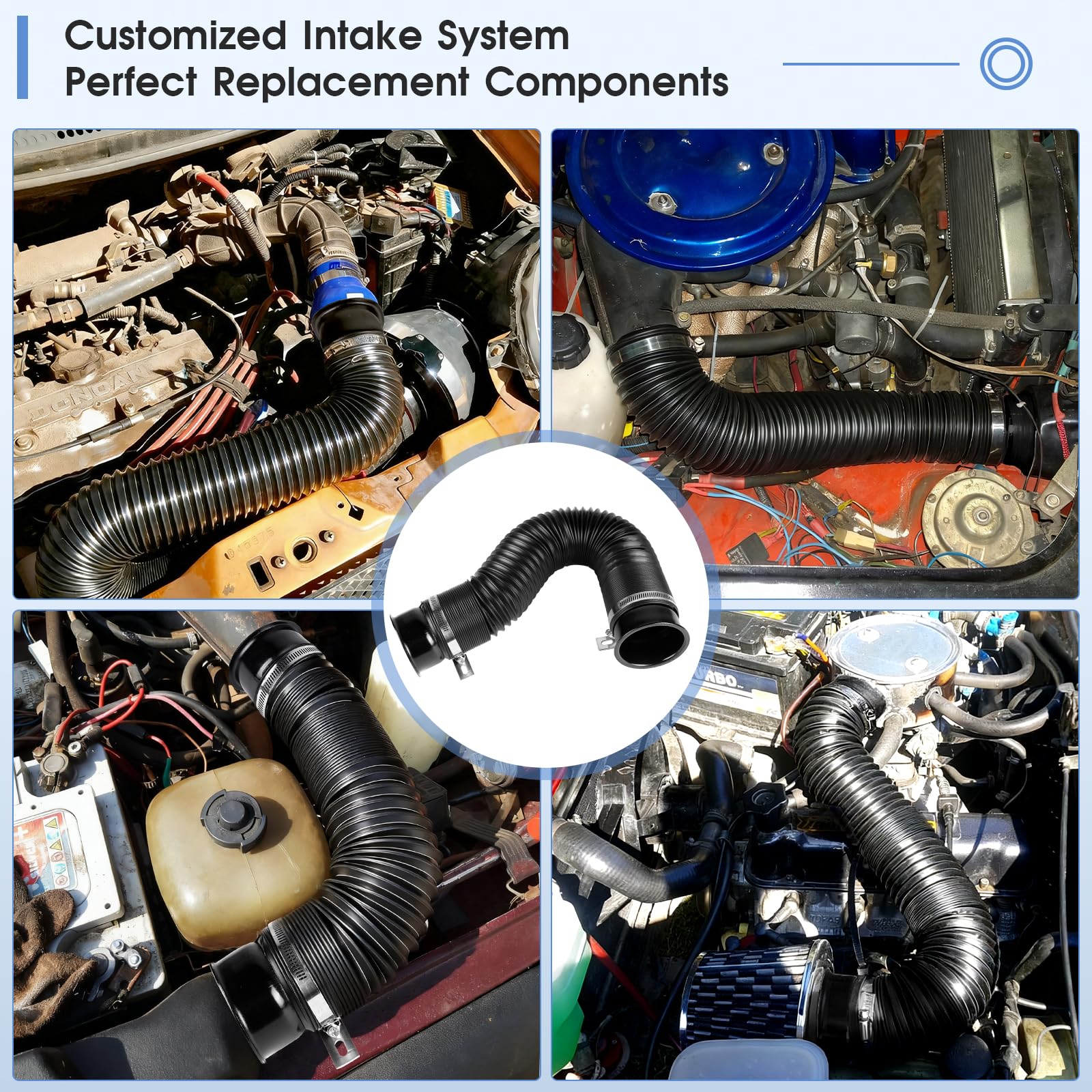 Tubo di aspirazione aria fredda universale per auto da 76 mm (3 pollici) Tubo flessibile estensibile nero per aspirazione aria, regolabile fino a 1m Condotto di aspirazione modulabile per auto