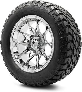 MODZ® Chaos Chrome 14" Golf Cart Wheels and MODZ® Gripz (23x10-14) All-Terrain Golf Cart Tires Combo - Set of 4