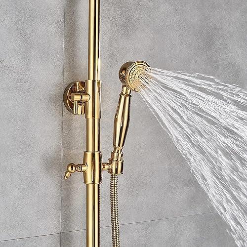 Miniatura 5 de Grifos, accesorios de ducha dorados de latón para ducha, juego de 3 funciones, sistema de ducha expuesto montado en la pared, juego completo, baño,