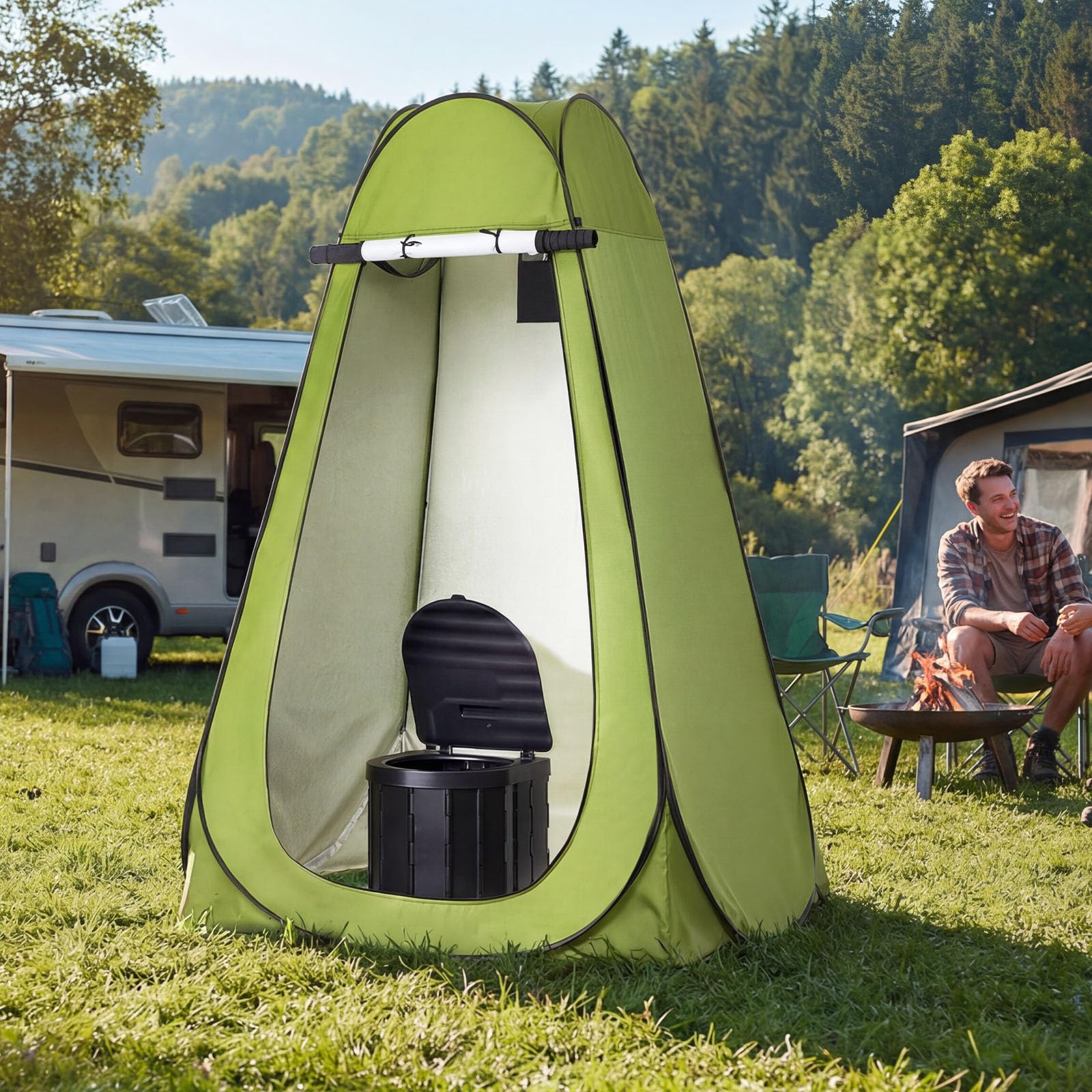 VEVOR Kit WC da Campeggio Pieghevole con Tenda, Toilette da Campeggio Portatile Pieghevole per Campeggio Viaggio Escursionismo Carico max. 150 kg, Borsa da Trasporto Sacchi per Spazzatura