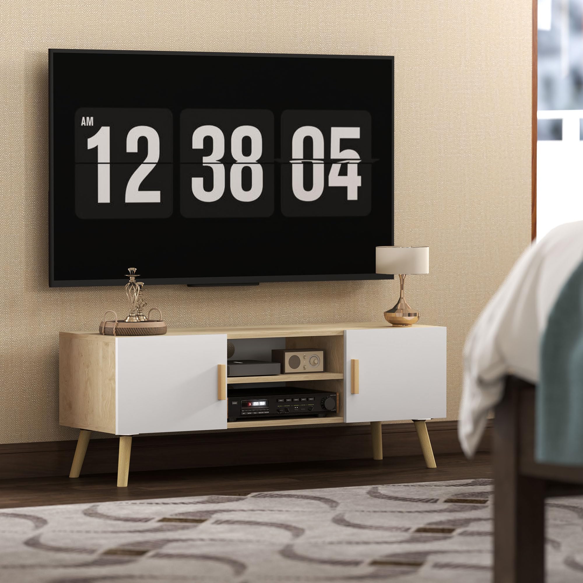 HOMCOM Mobile TV fino 50 pollici 2 armadi 110x36.2x42 cm Rovere bianco