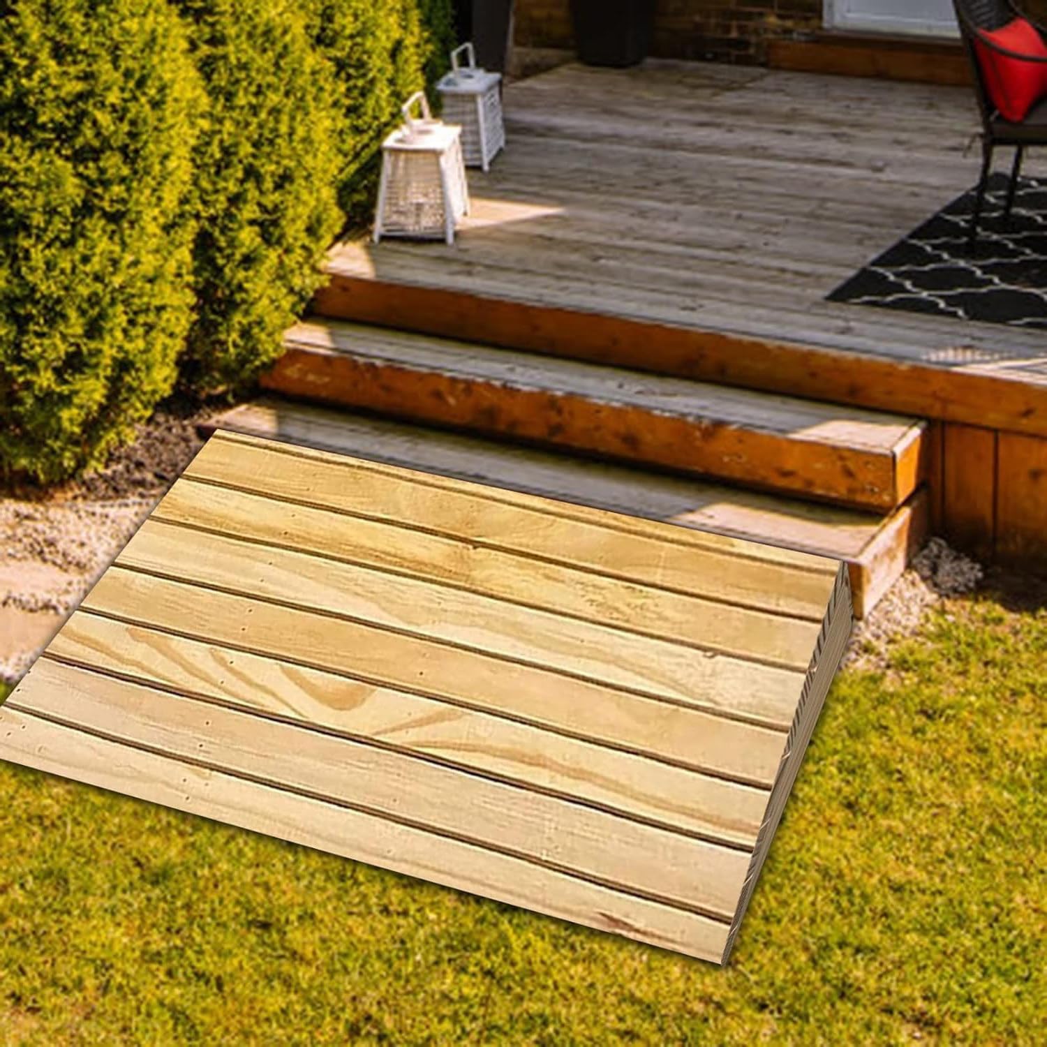Rampas de madera portátiles para sillas de ruedas, Rampas de entrada a casa, Pasos al aire libre, Rampa de bordillo, Sillas de ruedas Andadores, 30.8 x 30 x 8 cm