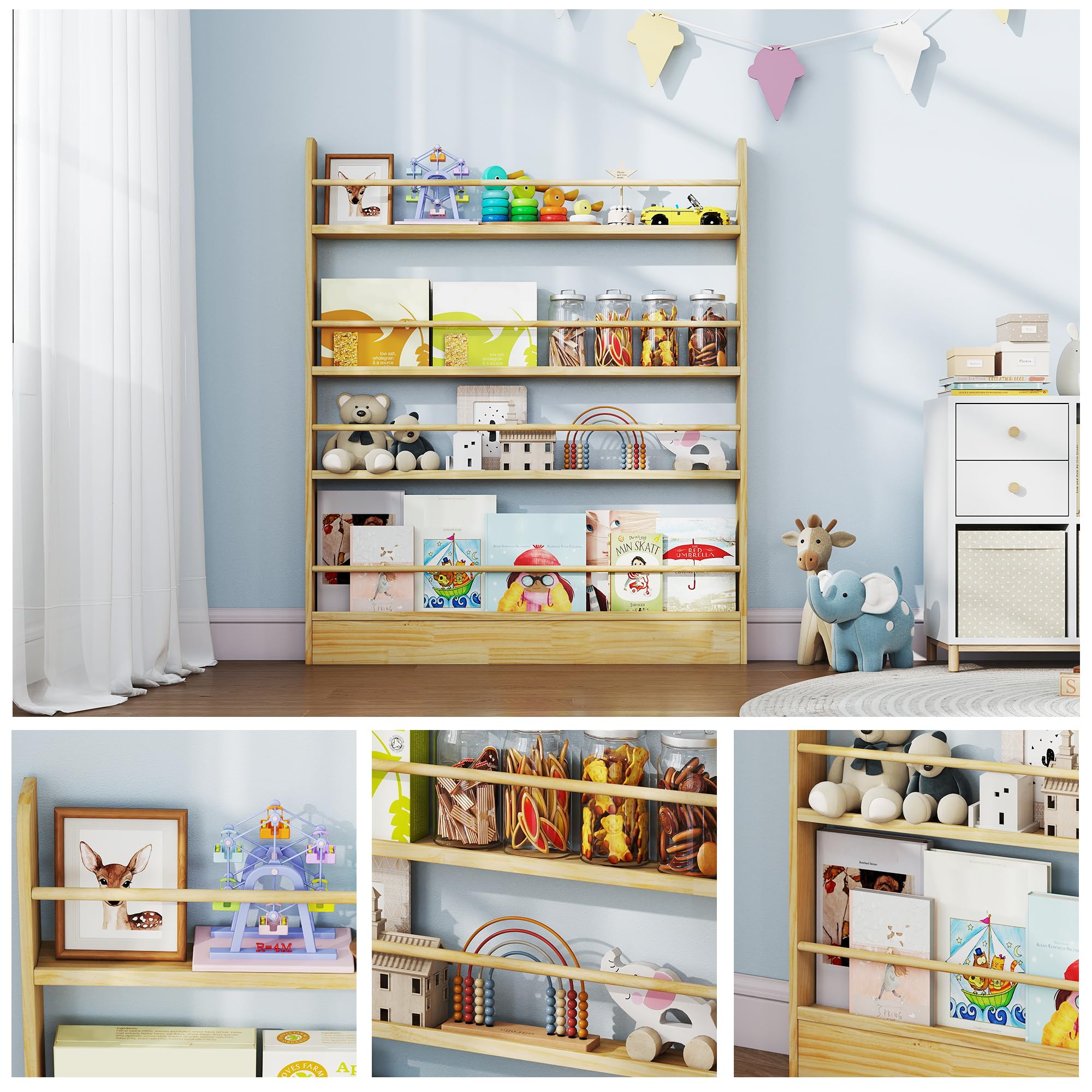 Hinter der Tür Bücherregal Holz, Kinderbücherregal Wandhalterung Bücherregal hinter der Tür für Spielzeug und Bücher Platzsparendes schmales für Schlafzimmer, Wohnzimmer, Büro