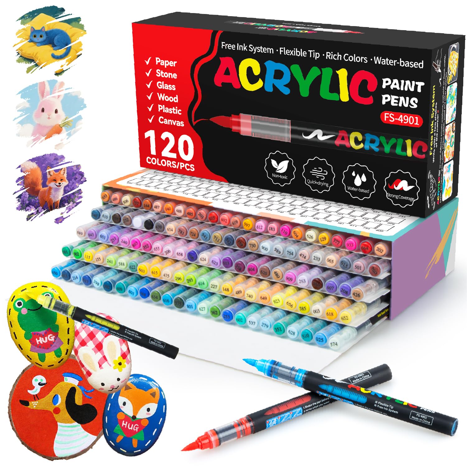 120 Colores Rotuladores Acrilicos, Marcadores Acrílicos para Colorear Adultos, Acrylic Markers para Piedras, Tela, Lienzo, Madera, Cerámica, Vidrio