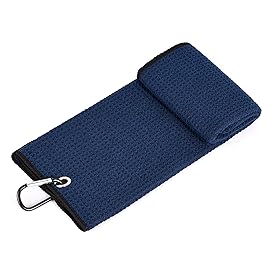 Mile High Life Microfiber Waffle Pattern Golf Towel | Club Groove Cleaner Brush | Foldable Divot Tool with Magnetic Ball Marker (Navy Towel/Brush/Fish Divot)