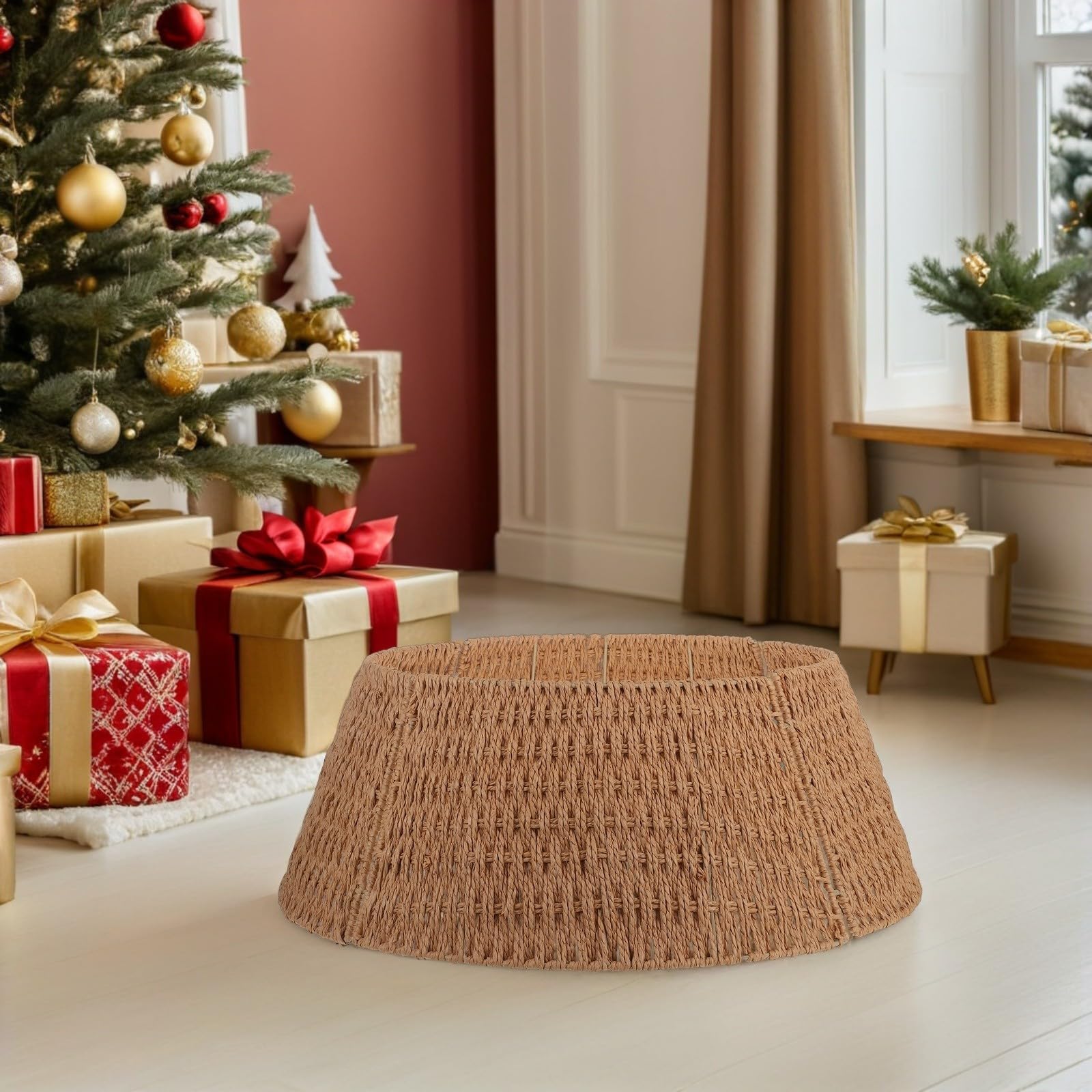 Collare Rustica Intrecciato per Natale di Albero Corda in Carta Ferro, Struttura Smontabile, Decorazione Versatile Festa Natalizia per Soggiorno