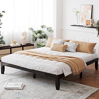 Giantex 14 Inch King Wood Platform Bed Frame, Minimalist Style Mattress Foundation with Solid Rubber Wood, Heavy Duty Slat Support, Without Headboard, Easy Assembly, No Box Spring Needed, Espresso