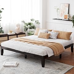 Giantex 14 Inch King Wood Platform Bed Frame Minimalist Style Mattress Foundation with Solid Rubber Wood Heavy Duty