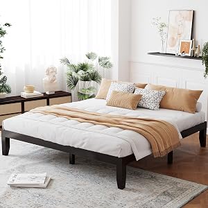 Giantex 14 Inch King Wood Platform Bed Frame Minimalist Style Mattress Foundation with Solid Rubber Wood Heavy Duty