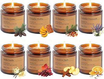 Candle Gift Set – 8 Pack Vintage Amber Glass Jar Candles with Winter Scents