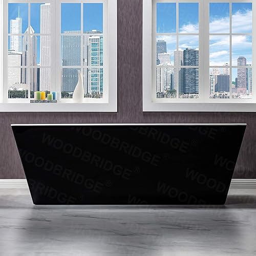 Vista 4 de WOODBRIDGE Bañera de acrílico independiente de 67 pulgadas, bañera negra de remojo contemporáneo con desbordamiento y drenaje negro mate, BTA1812-MB
