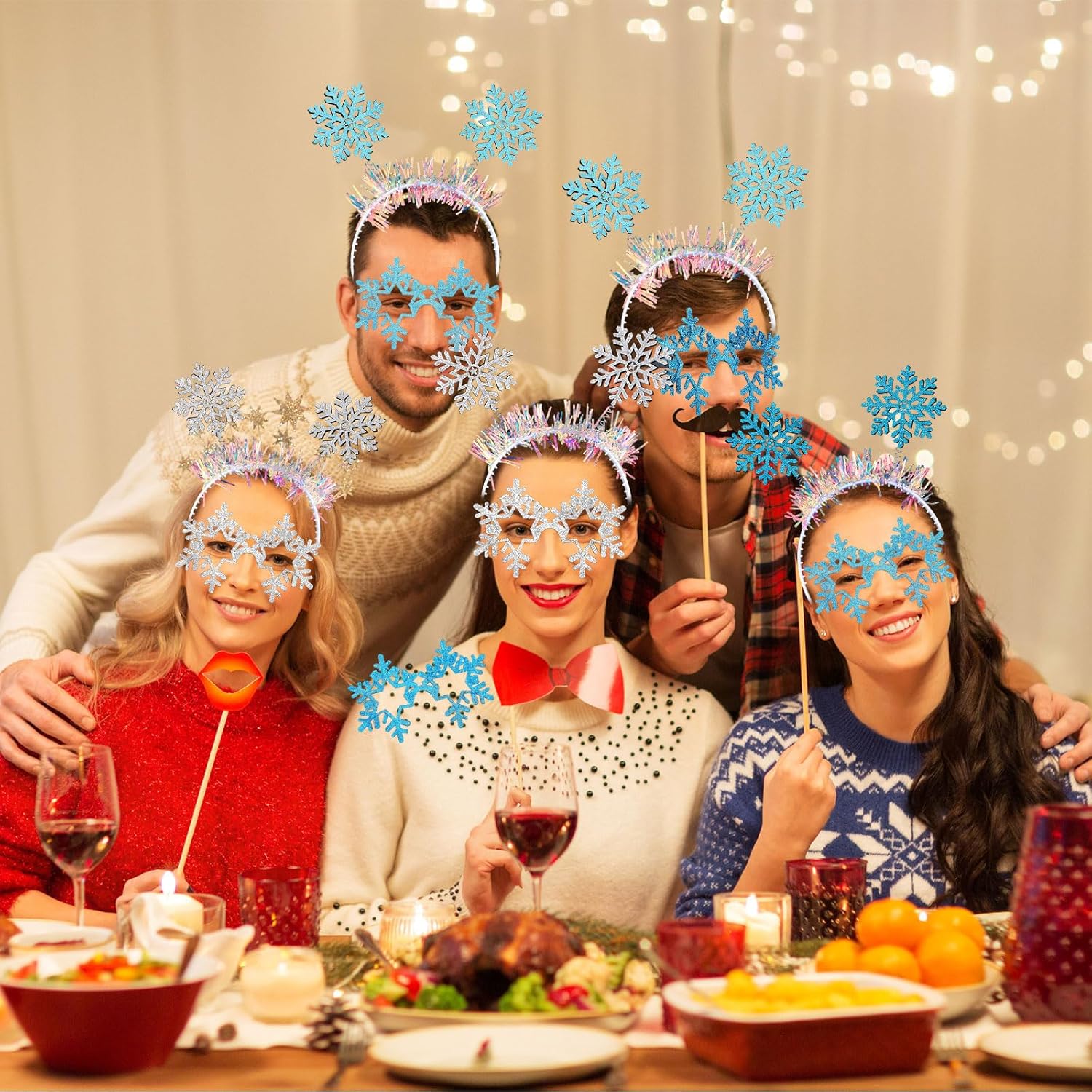 Libima 24 Pcs Snowflake Headband Glasses Princess Hair Hoops Snow Sunglasses Sets Snowflake Headband for Kids Winter Party