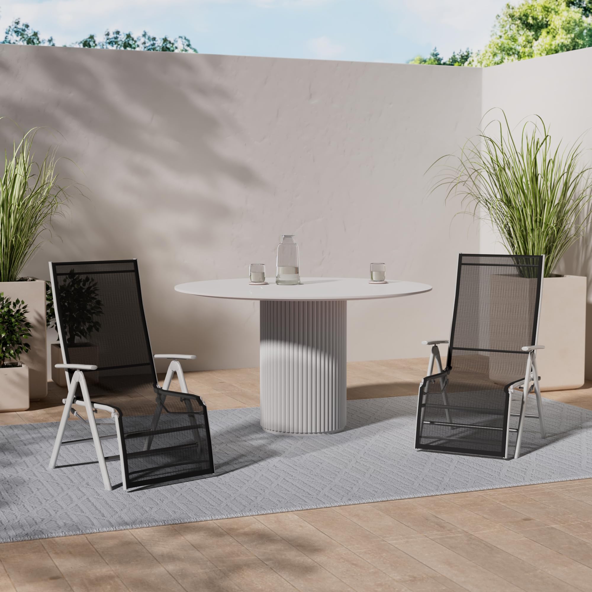 Nexos ZGC34464 Stuhl Liegestuhl Klappstuhl mit Fußstütze für Garten Terrasse, aus Aluminium Textilene, schwarz silber