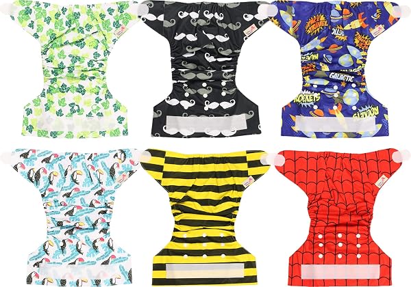 Littles & Bloomz Lot de 6 Couches Réutilisables Lavable pour Bébé avec Fermeture Crochet et Boucle, FLV2-0609 - 4