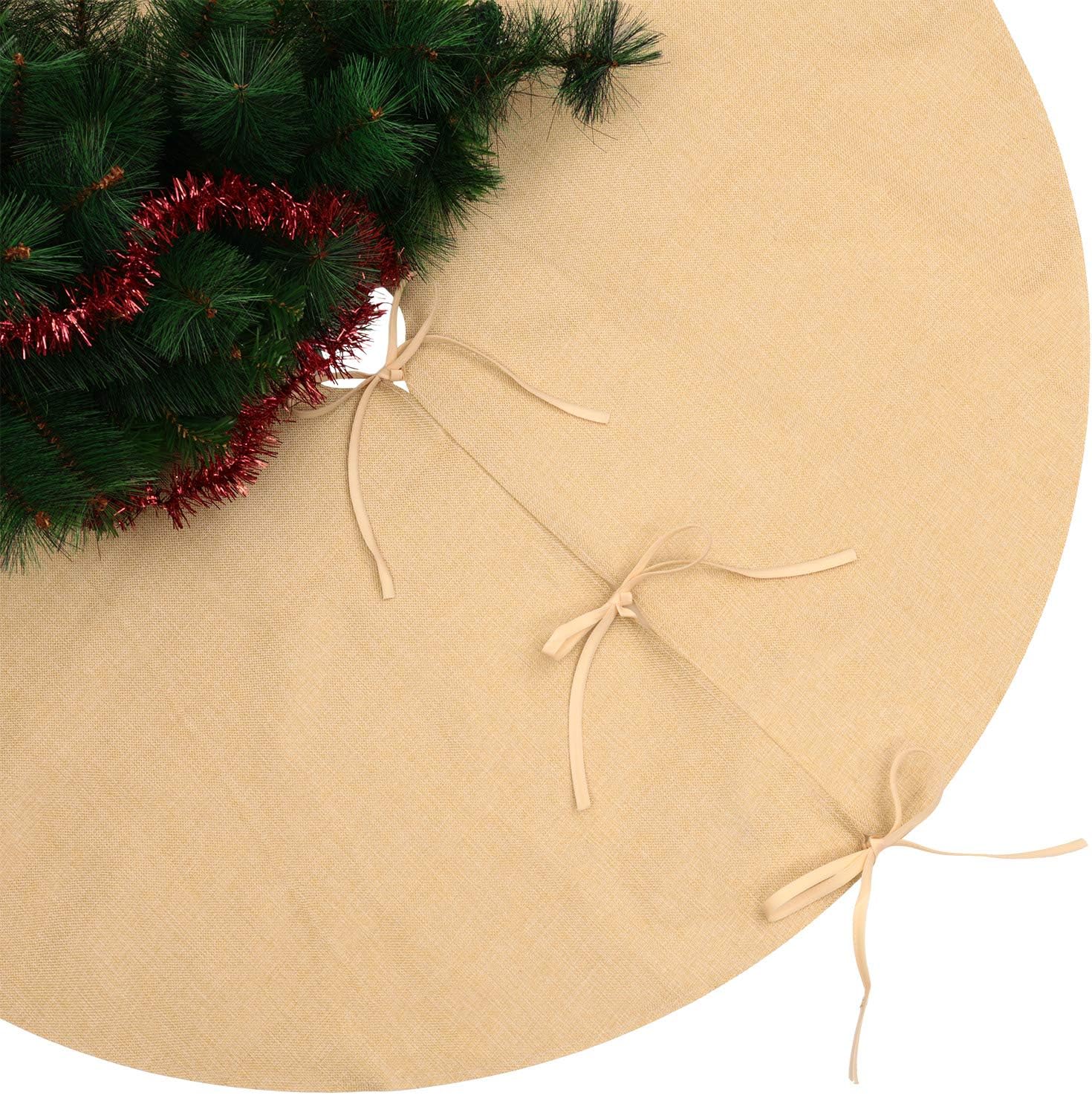 Pangda 60 Inch Large Burlap Christmas Tree Skirt Decor Natural Beige Plain Round Xmas Tree Cover Rustic Brown Party Mat for Christmas Fall Indoor Clearance Outdoor Holiday Winter New Year Home Decor