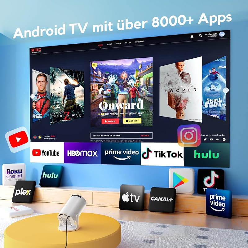 AKIYO O2 Mini Projektor 1080P Android 11 WiFi 6 Bluetooth 5.2 Otthoni Vetítő