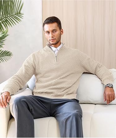 HYPESTFIT Mens Quarter Zip Sweater Mock Neck Knitted Pullover Long Sleeve Jumper Casual Top