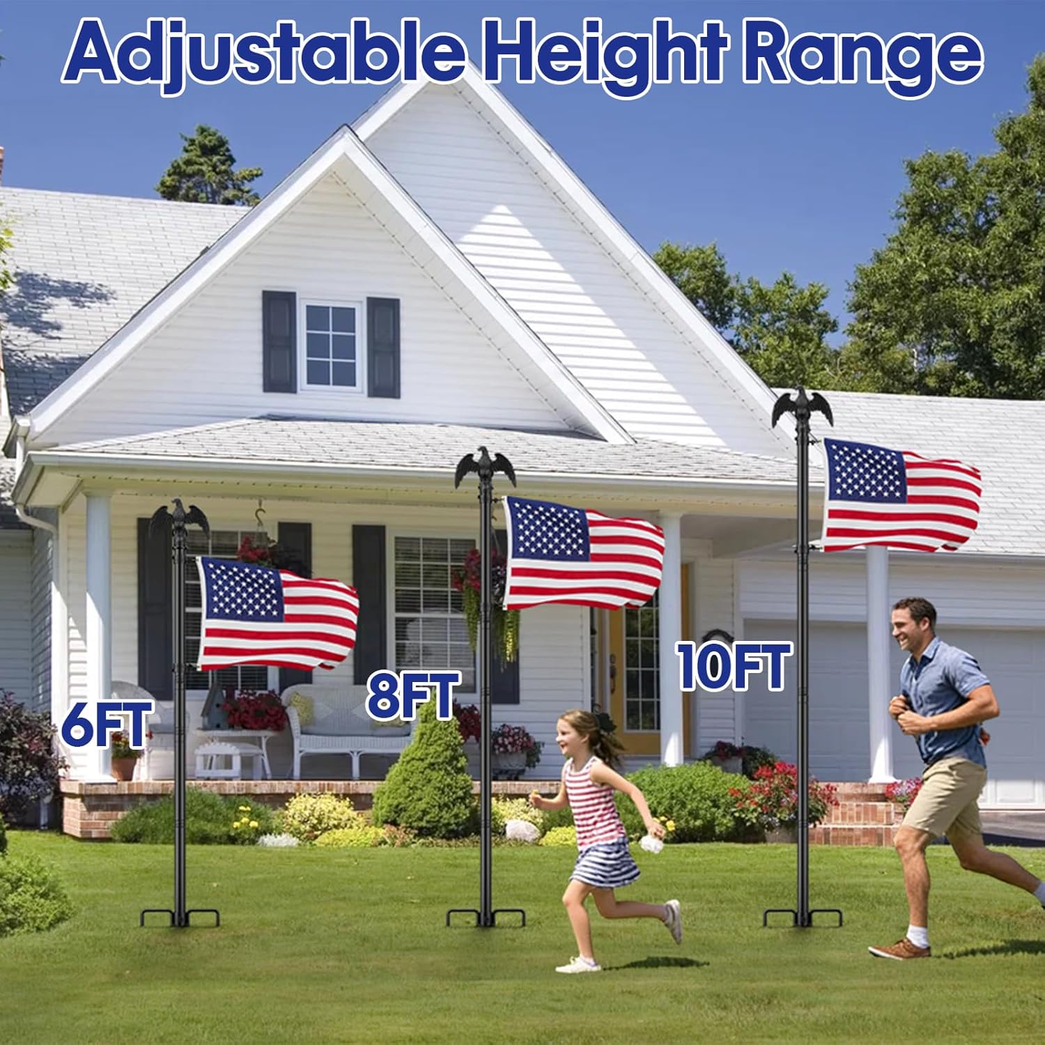 10FT Flag Poles In Ground with Eagle Topper, 1.3" Extra Thick Flag Pole for Outside House,Heavy Duty Flag Pole Kit for Yard/Garden/Lawn/ (1 Pack, Flag Not Included)