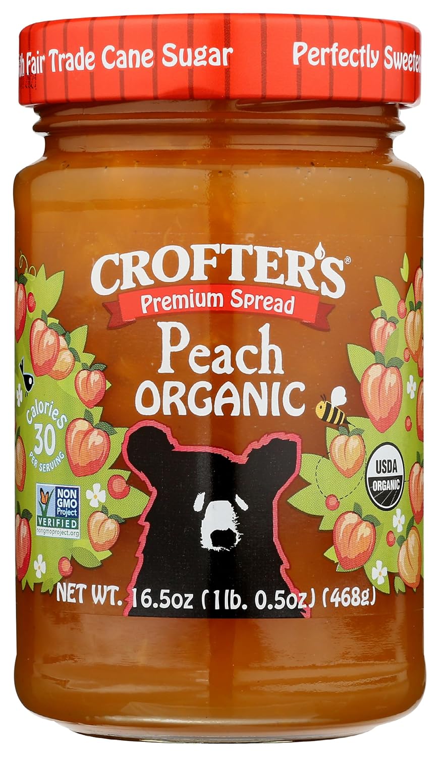 Crofters Organic Peach Premium Spread 16.5 oz - Fair Trade Sugar, 33% Less Sugar Jam