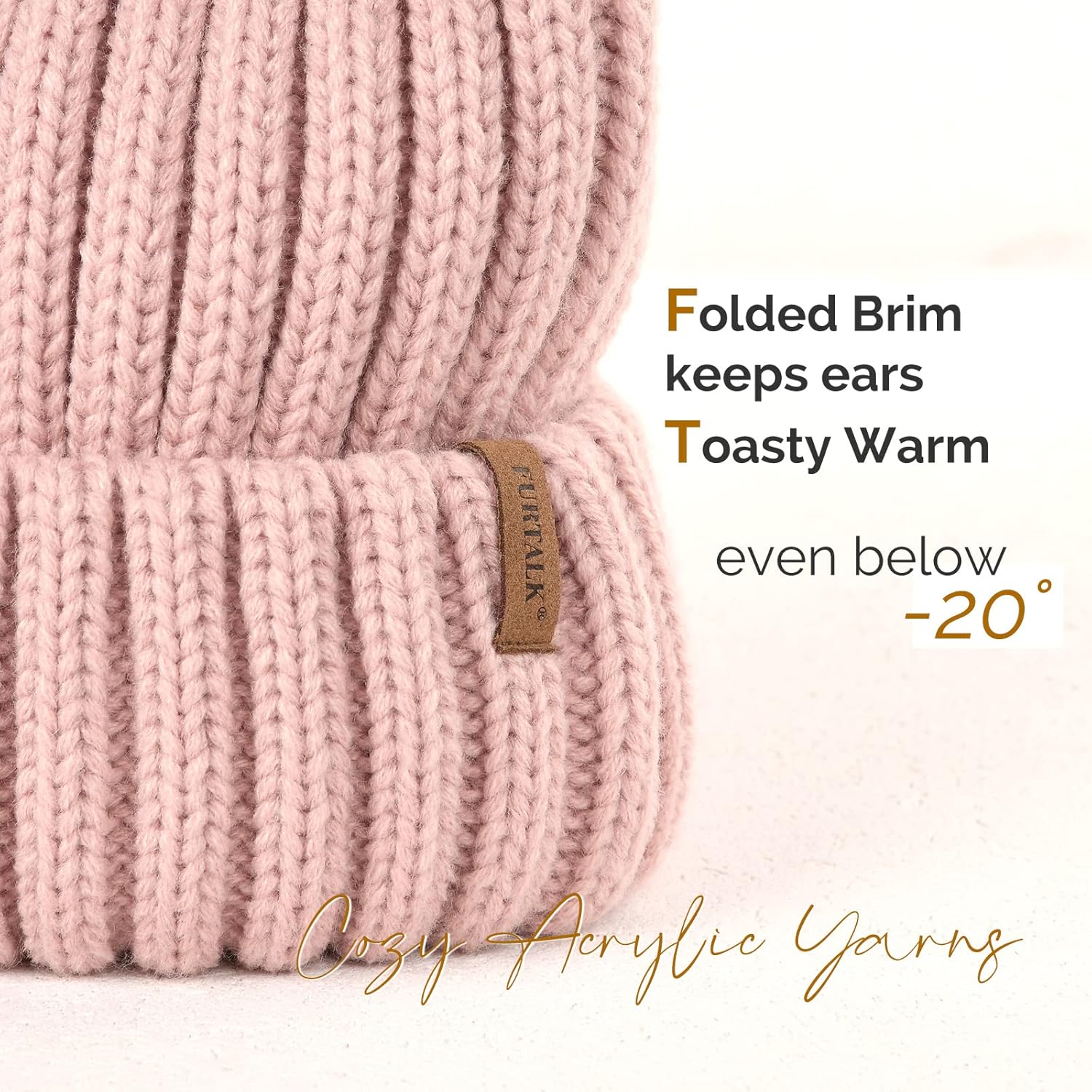 FURTALK Womens Winter Knitted Beanie Hat with Faux Fur Pom Warm Knit Skull Cap Beanie for Women - Image 2